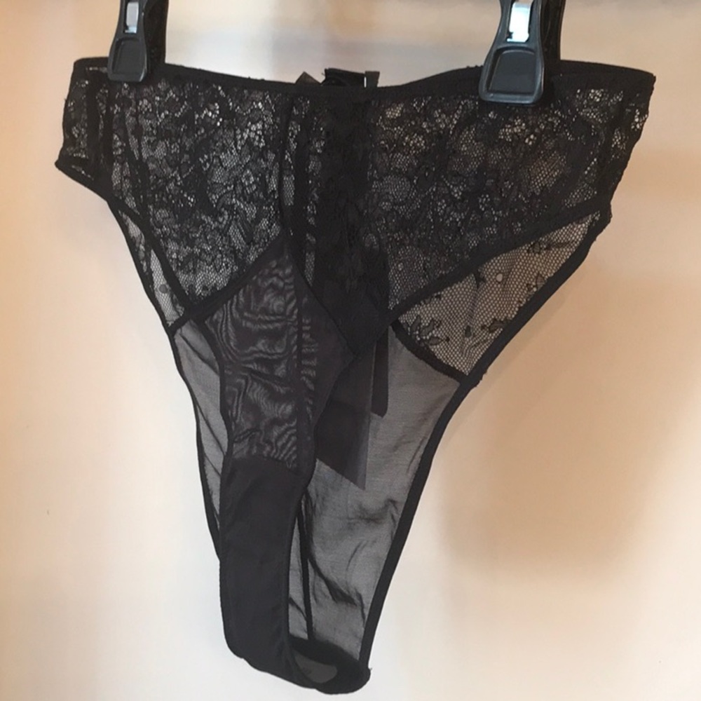 Zara high waist lace mesh black panties Sz.M